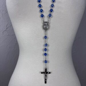 Vintage blue rosary 22" Romantic gothic jewelry Castle core Renaissance